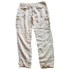 $150 MICHAEL KORS Wmns Beige 100% Linen Cargo‎ Pants Straight Leg Utility Sz  12